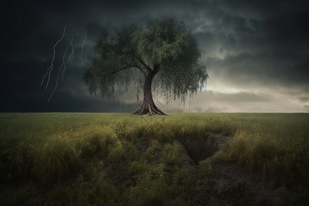 昏暗天空下的柳树背景图片