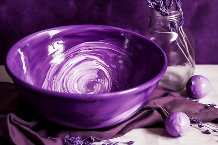 手工创意紫色陶瓷碗背景图片
