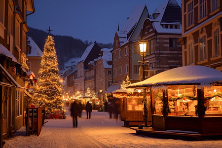 冬季圣诞节的夜市图片