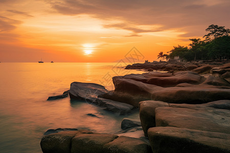 海边的夕阳背景图片