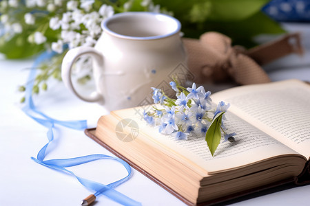 浪漫的鲜花和书本背景图片