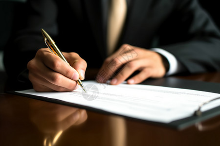 硬笔书法素材一名男性律师用签合同背景