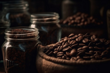 容器里的咖啡豆高清图片