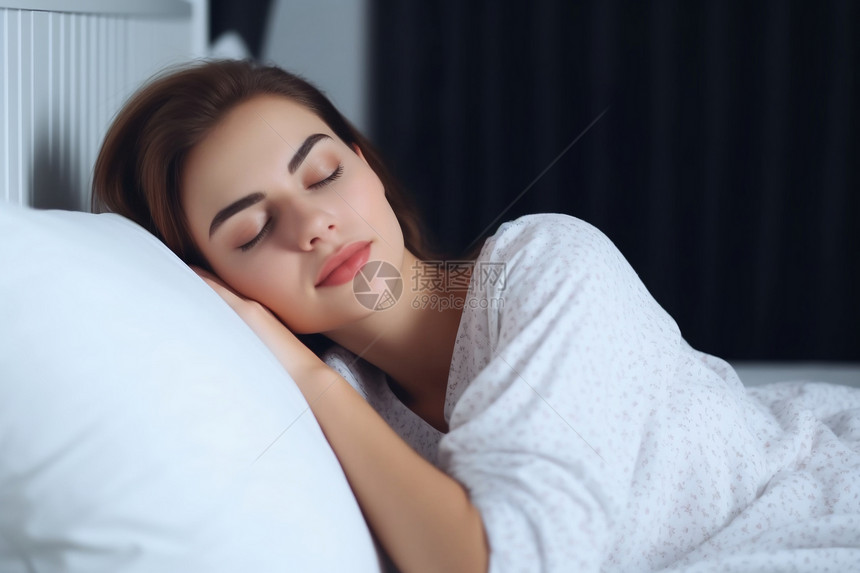 年轻女子在床上睡觉图片