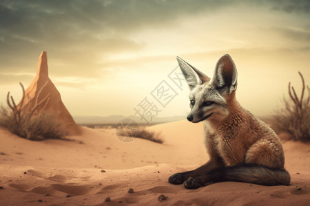 沙漠里的蝠耳狐背景图片