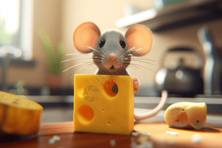 俏皮可爱女生偷吃奶酪的老鼠设计图片