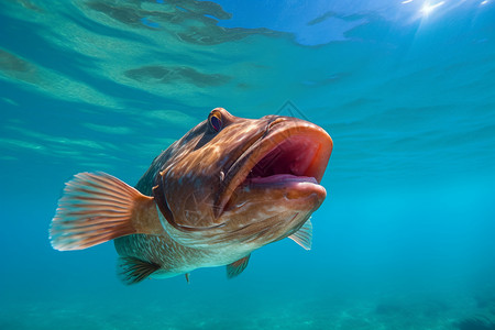 在海洋中石斑鱼高清图片