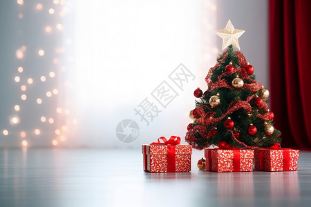 圣诞树红色礼品背景图片