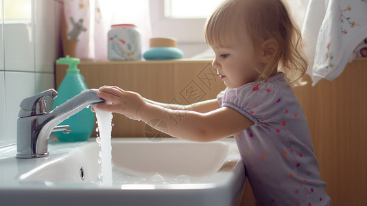 小女孩在洗手图片