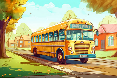 学校道路小学的校车插画