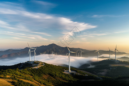 云上红梅山脉上的风车风力发电背景