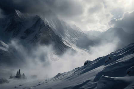 白雪皑皑的山腰高清图片