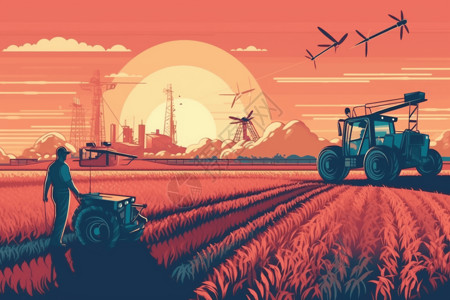 科技变革科技智能农业的变革插画