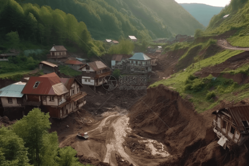 小村庄埋在泥土里图片