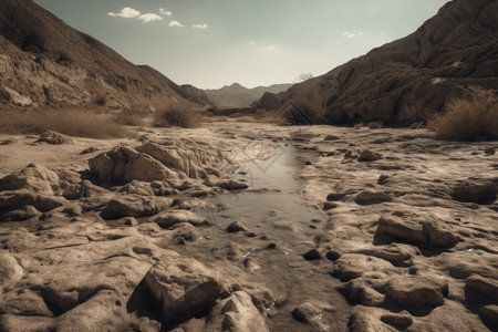 缺水的河床干枯河床高清图片