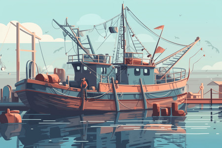 渔船上的的渔获物插画