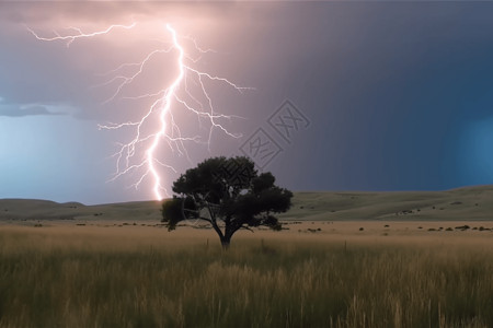 闪电击中的一棵树背景图片