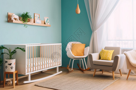 卧室儿童儿童房中的木制婴儿床设计图片