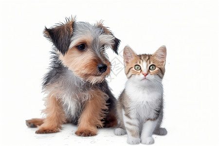 小猫和小狗的特写镜头背景图片