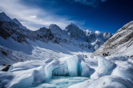 蓝天冰川和雪山背景图片