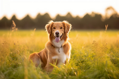 草地玩耍的宠物金毛犬图片