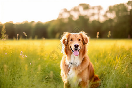 草地上可爱的金毛犬图片