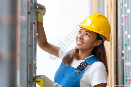 工程造假员工作的女性建筑工人背景