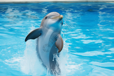海豚吉祥物水族馆的杂技海豚背景