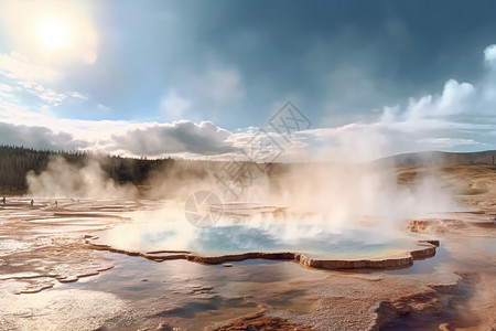 火山温泉巨型间歇泉高清图片