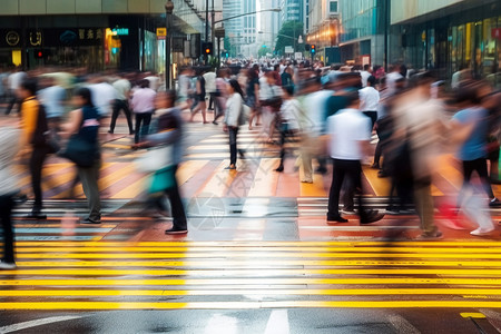 在香港过马路的行人模糊背景图片