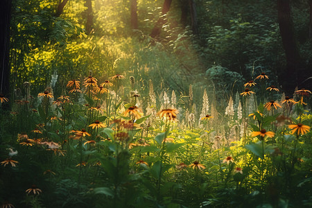 森林中生长的野花图片