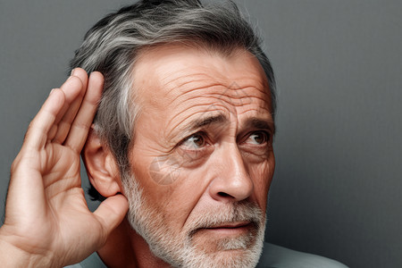 老年男性听力下降概念高清图片