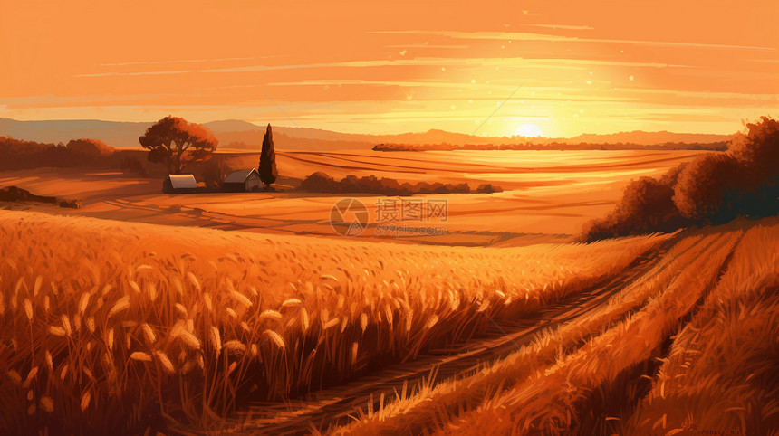 日落时的金色田野图片