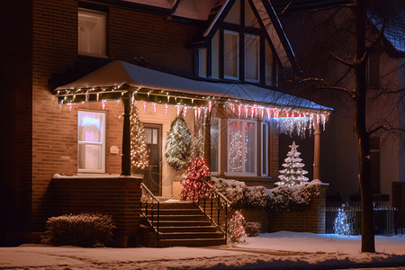 房子装饰着圣诞灯图片
