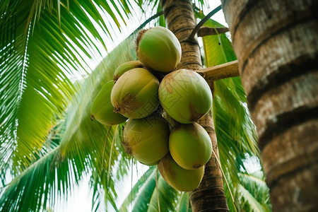 植物椰子树树上的椰子背景
