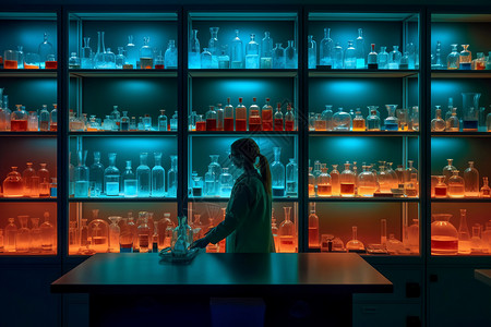 反应皿化学反应试剂玻璃柜设计图片