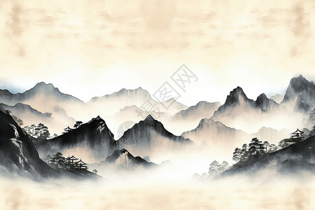 中国画下的山川意境背景图片