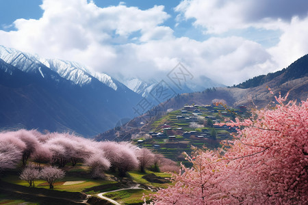 春天大山深处的桃花背景图片