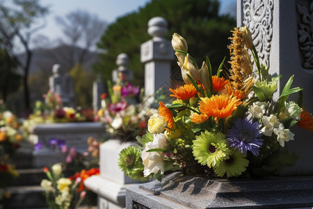 墓地群墓地上的鲜花背景