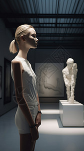 现代艺术画廊中的3D雕塑高清图片