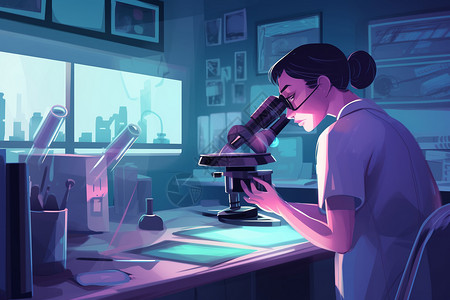 科学家用显微镜观察标本图片