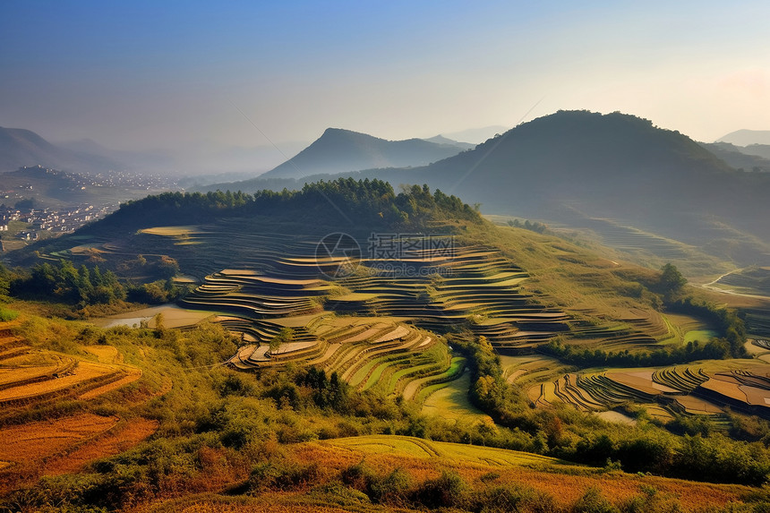 美丽的山间梯田图片