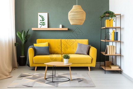 亮黄色沙发明亮现代的公寓装修设计图片