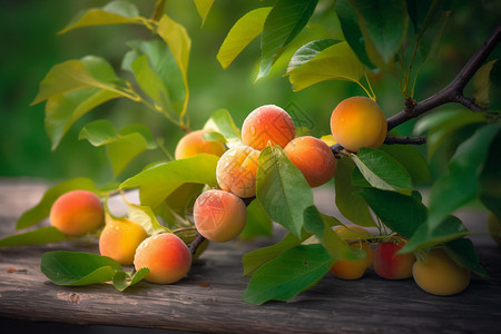 果园里的树枝上丰收的桃子高清图片