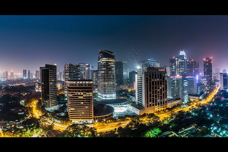 车水马龙的城市夜间景色高清图片