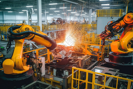 汽车焊接工厂里的自动化生产设备背景