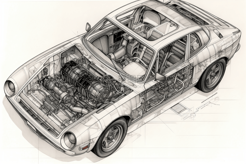 汽车发动机的草图图片