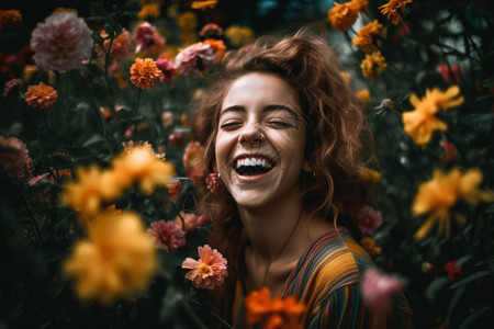 彩色花环矢量图彩色花园里的女人背景