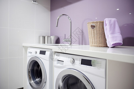 紫色篮子卫生间里的洗衣机设计图片