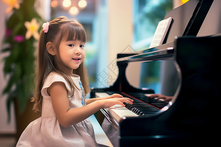 青春的旋律学习钢琴的小女孩背景